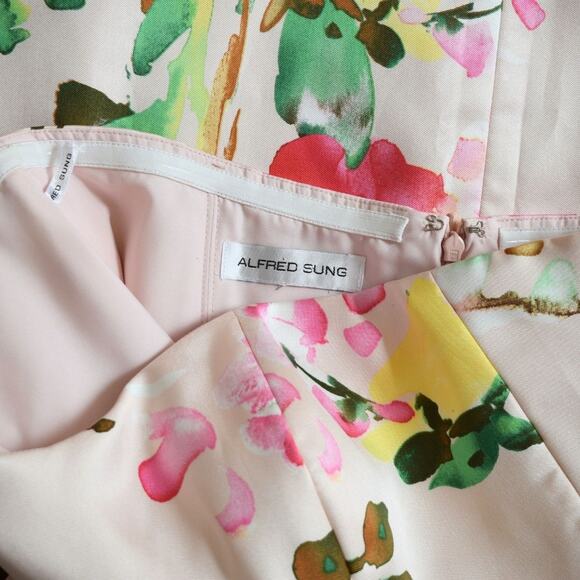 ALFRED SUNG Women's Watercolor Floral Print Strapless Maxi Dress Size 4 - Picture 5 of 8